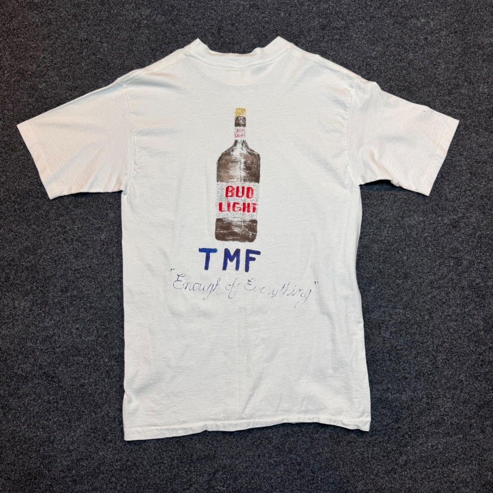 Vintage Aracon Bud Light One Big Party T-Shirt Mens Large White Made in USA TMF